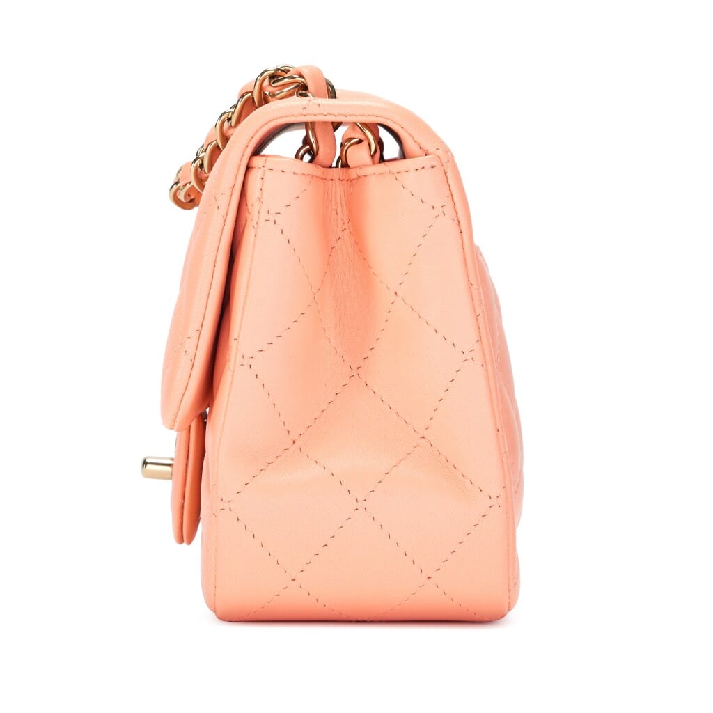 Rose Clair Pink Quilted Lambskin Mini Square Classic Single Flap Bag Light Gold Hardware, 2022
