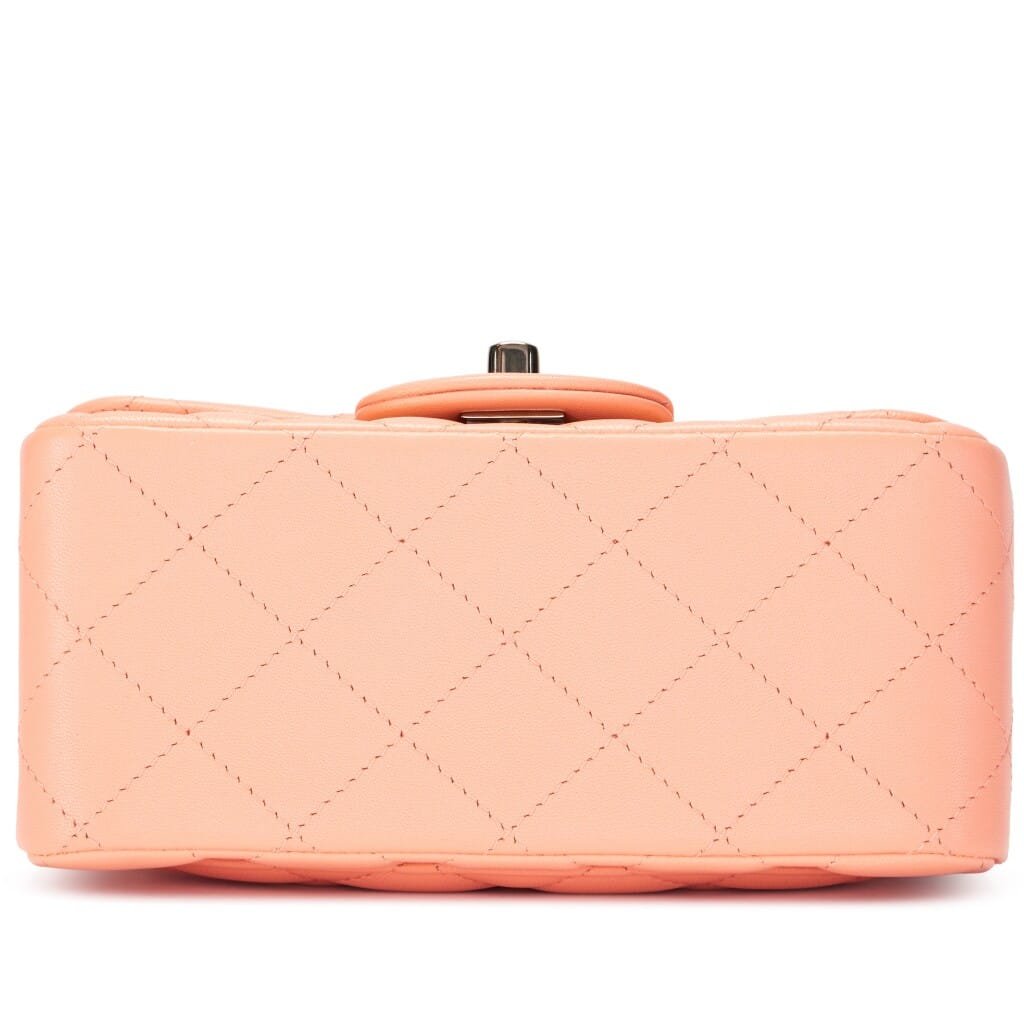 Rose Clair Pink Quilted Lambskin Mini Square Classic Single Flap Bag Light Gold Hardware, 2022