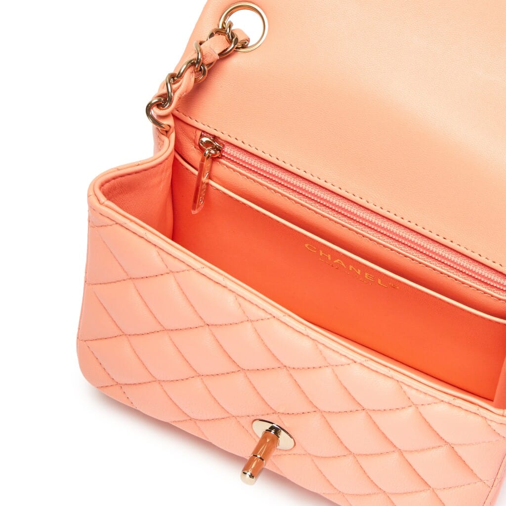 Rose Clair Pink Quilted Lambskin Mini Square Classic Single Flap Bag Light Gold Hardware, 2022