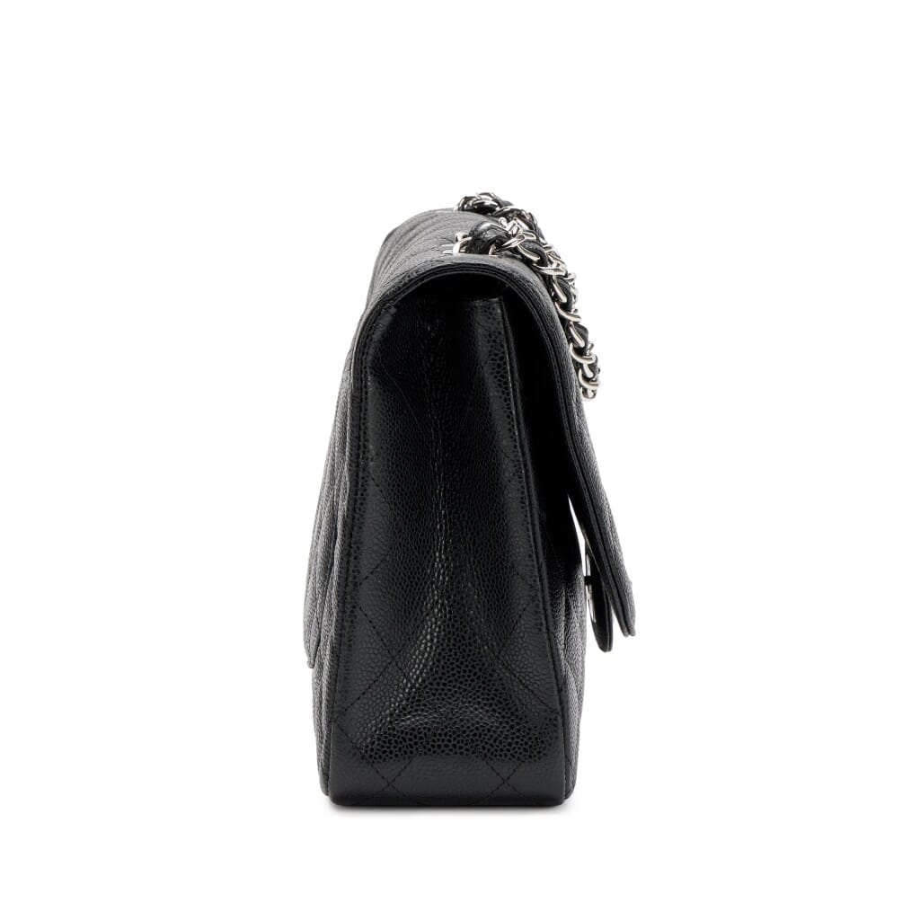 Black Quilted Caviar Jumbo Classic Single Flap Bag Silver Hardware, 2009-2010