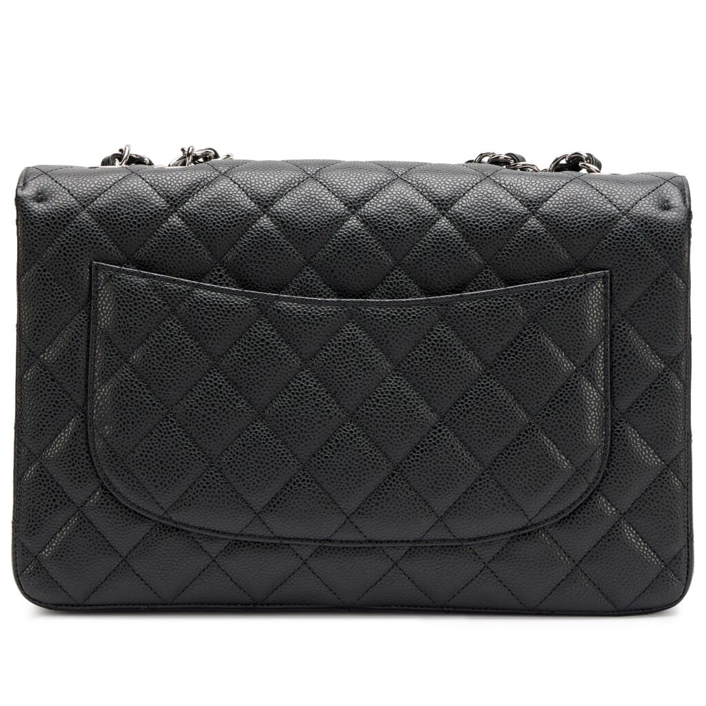 Black Quilted Caviar Jumbo Classic Single Flap Bag Silver Hardware, 2009-2010