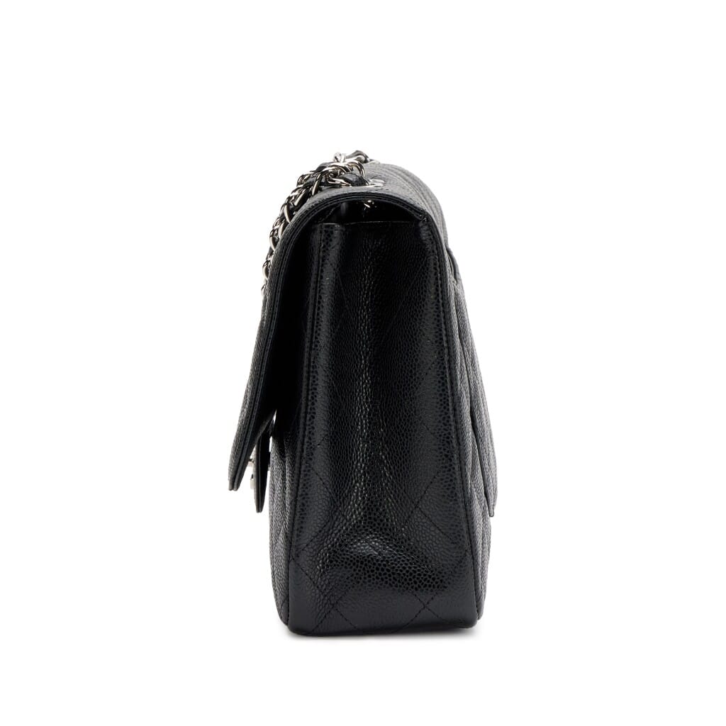 Black Quilted Caviar Jumbo Classic Single Flap Bag Silver Hardware, 2009-2010