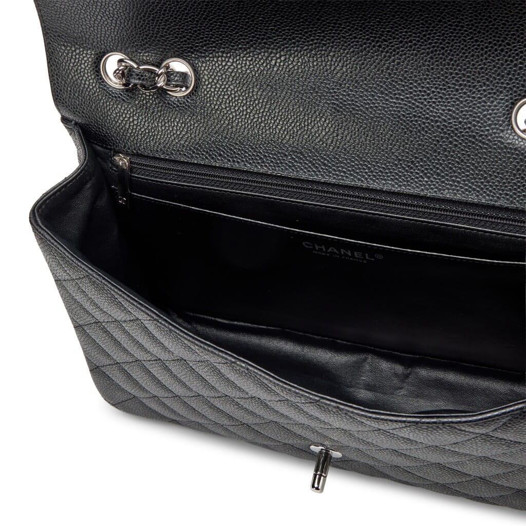 Black Quilted Caviar Jumbo Classic Single Flap Bag Silver Hardware, 2009-2010