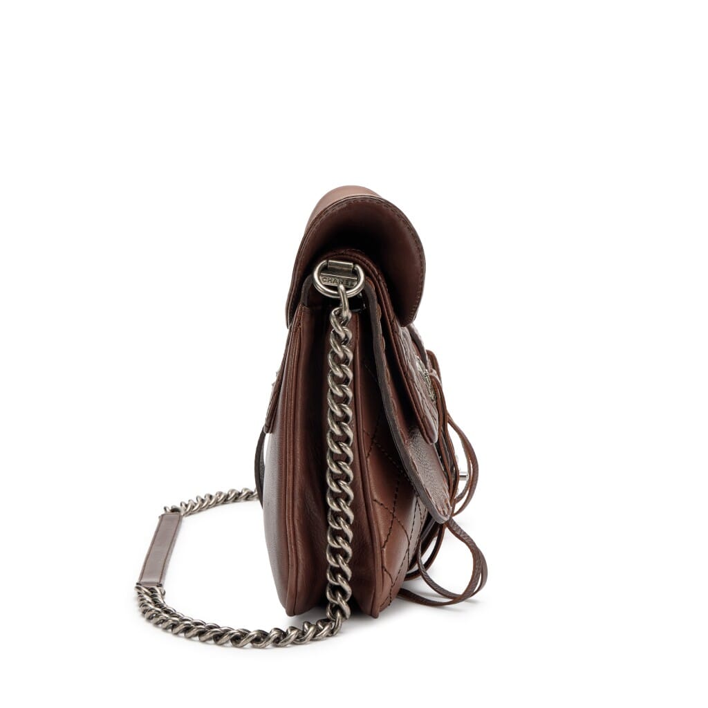 Brown Quilted Calfskin Paris-Dallas Fringe Saddle Messenger Bag Ruthenium Hardware, 2014