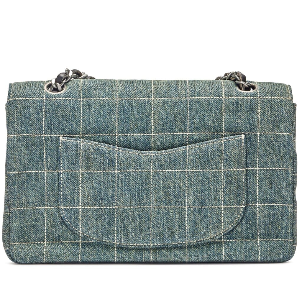 Vintage Blue Denim Chocolate Bar Quilted Flap Bag Ruthenium Hardware, 2000