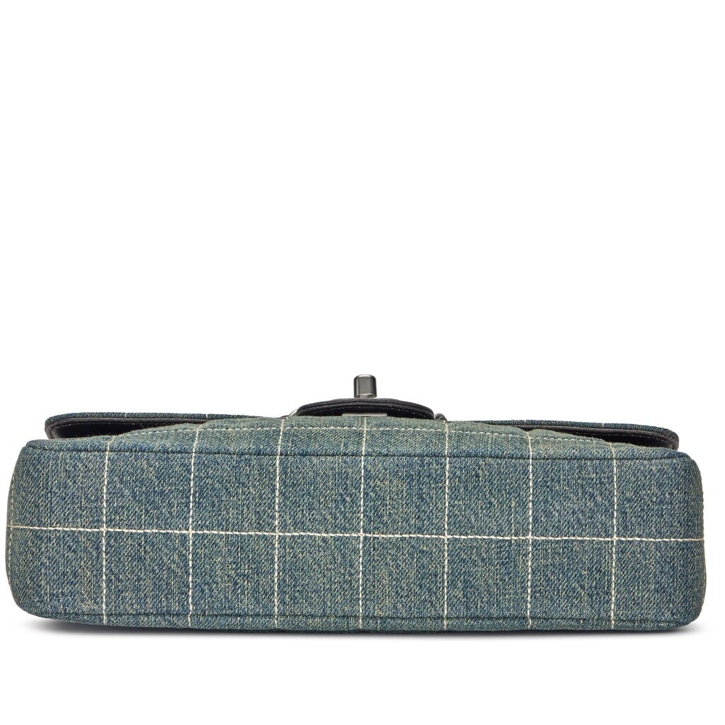 Vintage Blue Denim Chocolate Bar Quilted Flap Bag Ruthenium Hardware, 2000