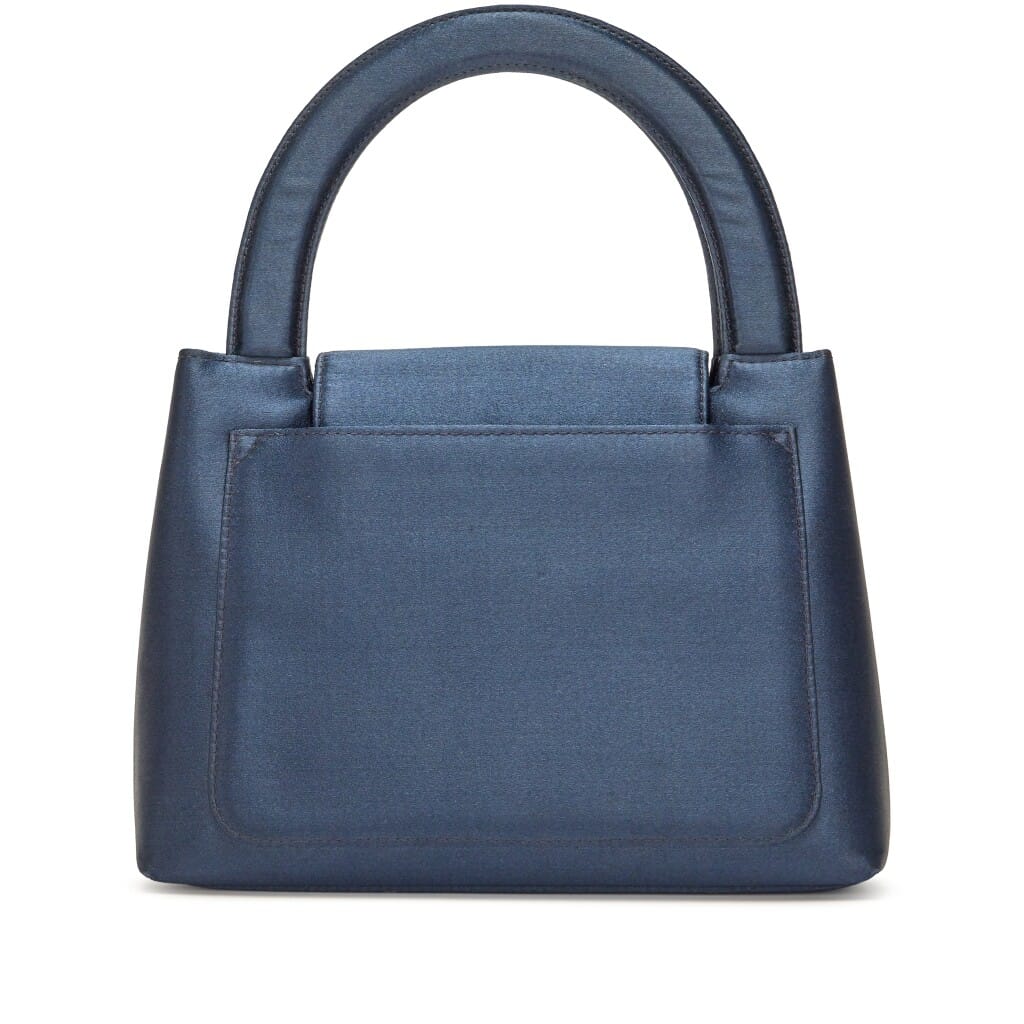 Vintage Navy Blue Satin CC Top Handle Mini Kelly Bag Gold Hardware, 1997