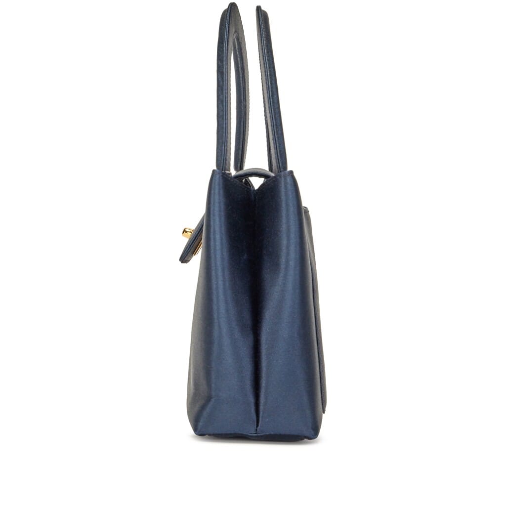 Vintage Navy Blue Satin CC Top Handle Mini Kelly Bag Gold Hardware, 1997