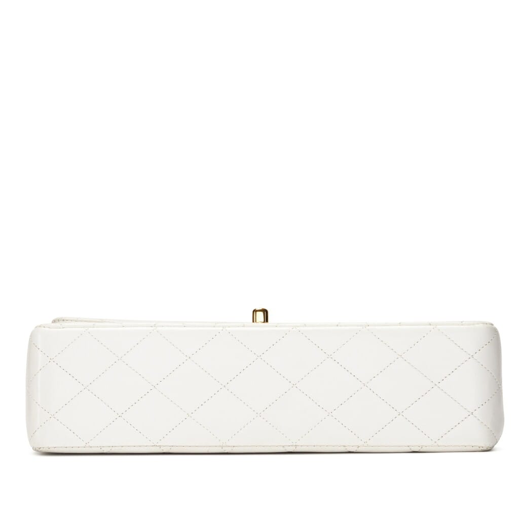 Vintage White Quilted Lambskin Classic Medium Double Flap Bag Gold Hardware, 1989-1991