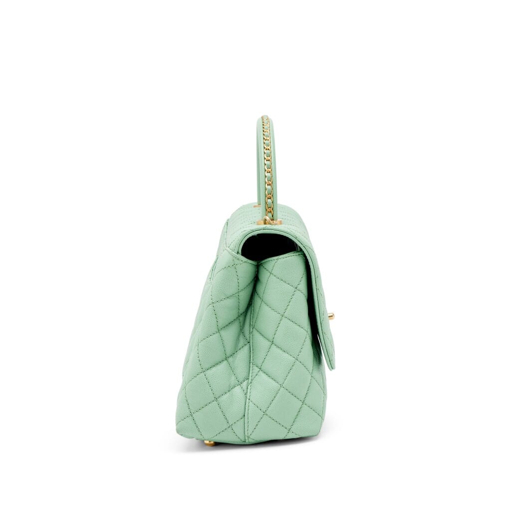 Light Green Quilted Caviar Medium Coco Top Handle Gold Hardware, 2020s