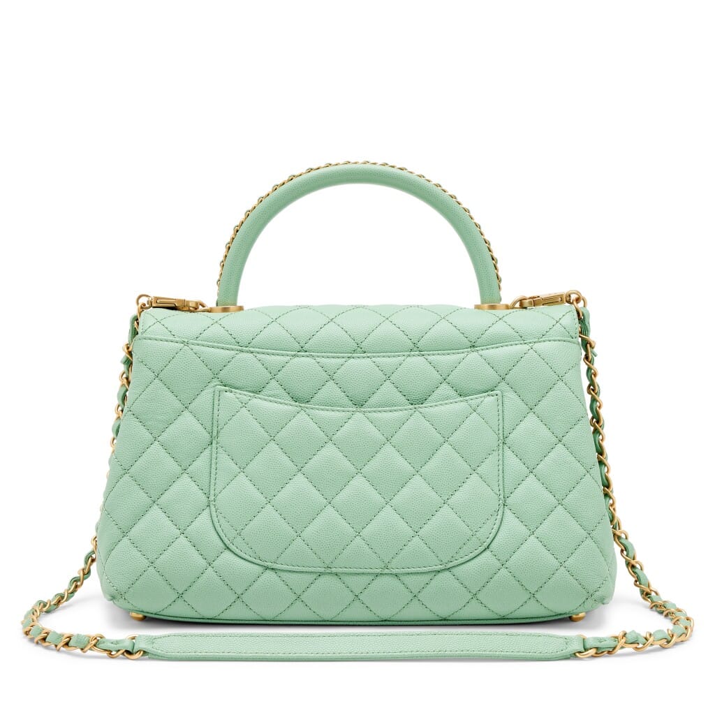 Light Green Quilted Caviar Medium Coco Top Handle Gold Hardware, 2020s