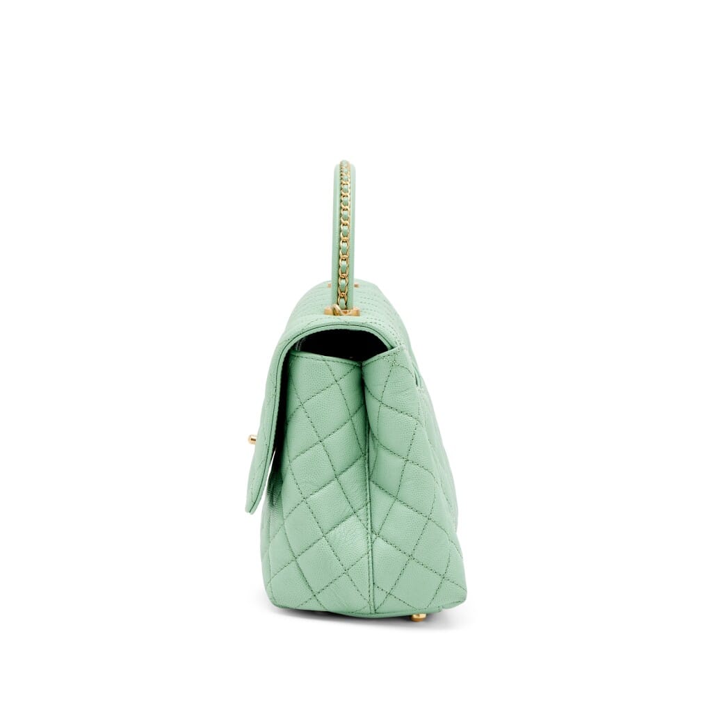 Light Green Quilted Caviar Medium Coco Top Handle Gold Hardware, 2020s