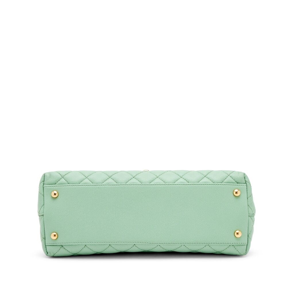 Light Green Quilted Caviar Medium Coco Top Handle Gold Hardware, 2020s