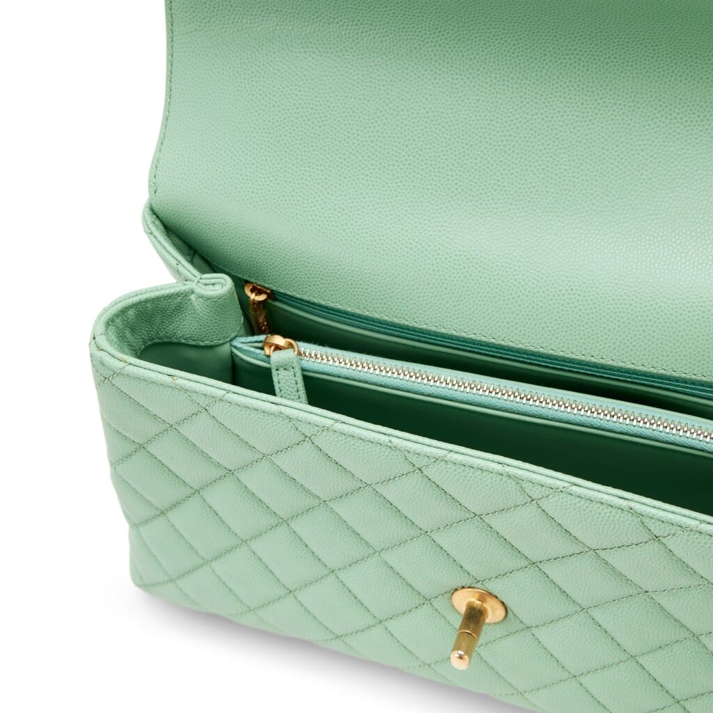 Light Green Quilted Caviar Medium Coco Top Handle Gold Hardware, 2020s