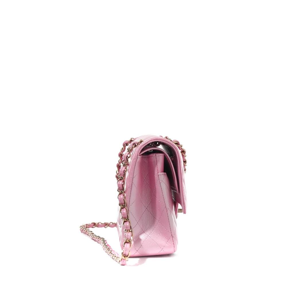 Pink Quilted Lambskin Medium Timeless Double Flap Gold Hardware