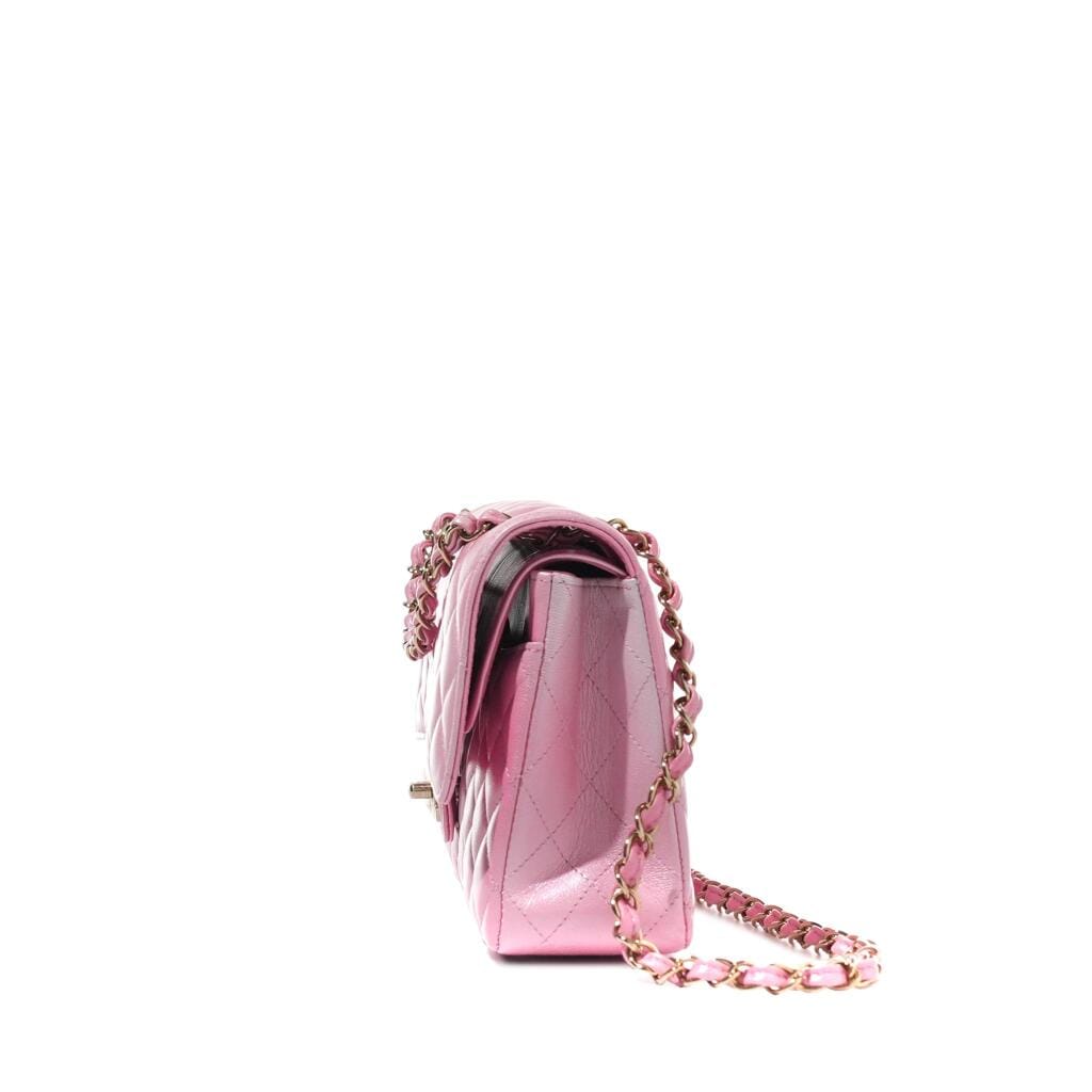 Pink Quilted Lambskin Medium Timeless Double Flap Gold Hardware