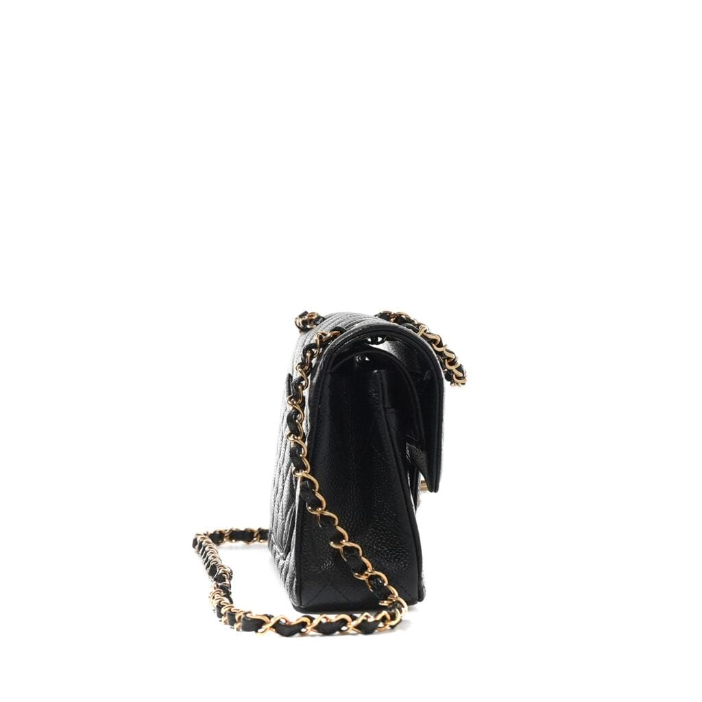 Black Quilted Caviar Small Timeless Double Flap Silver Hardware