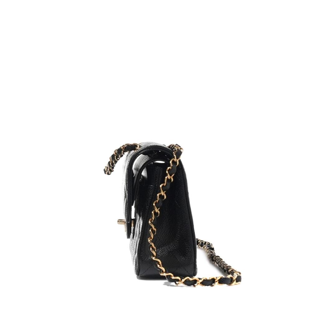 Black Quilted Caviar Small Timeless Double Flap Silver Hardware
