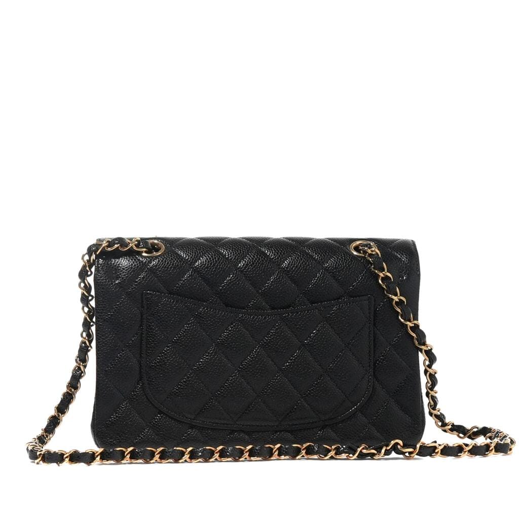 Black Quilted Caviar Small Timeless Double Flap Silver Hardware