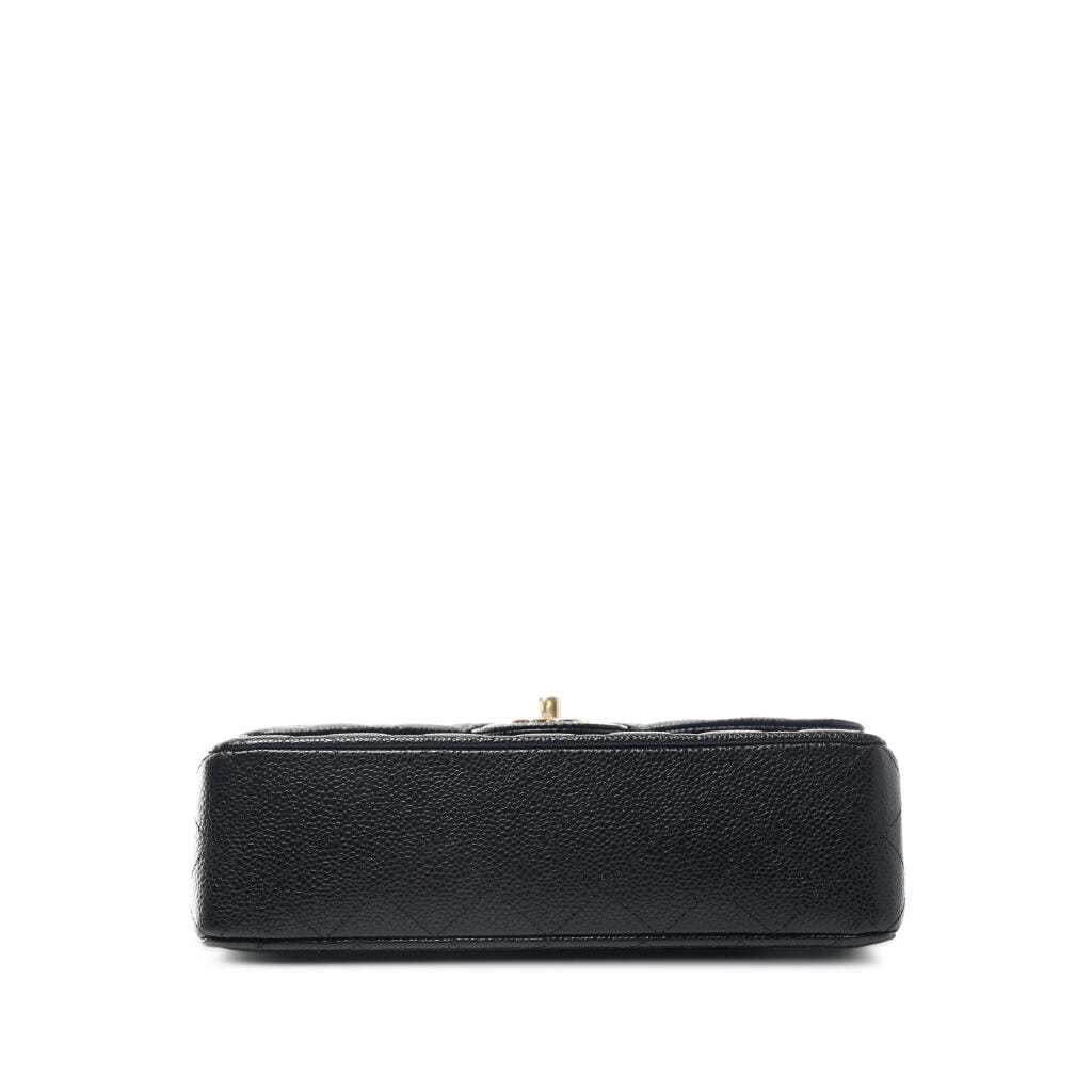 Black Quilted Caviar Small Timeless Double Flap Silver Hardware
