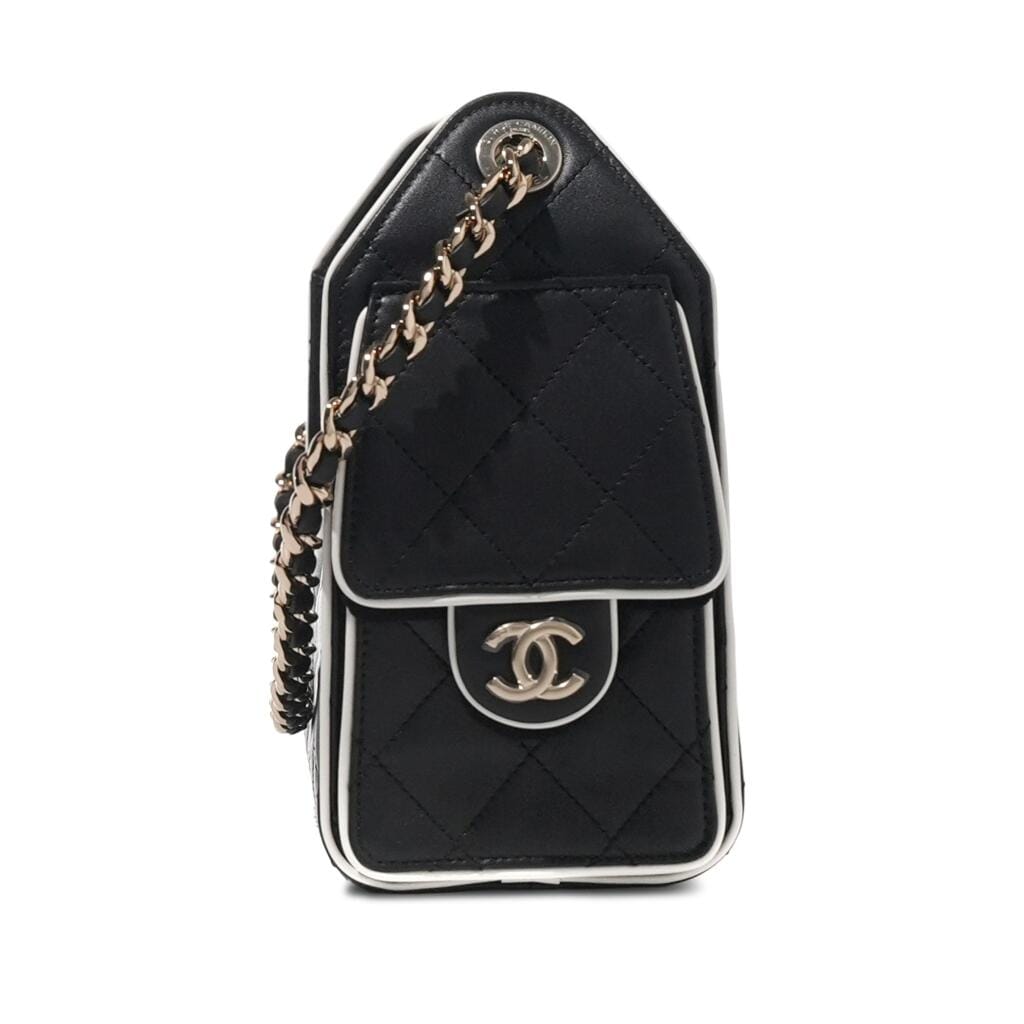 Black and White Quilted Lambskin Mini Chanel 25 Gold Hardware