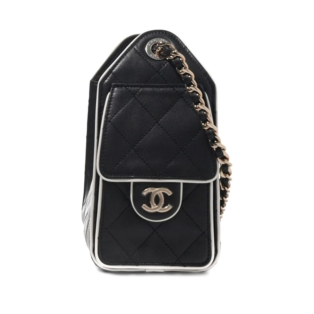 Black and White Quilted Lambskin Mini Chanel 25 Gold Hardware