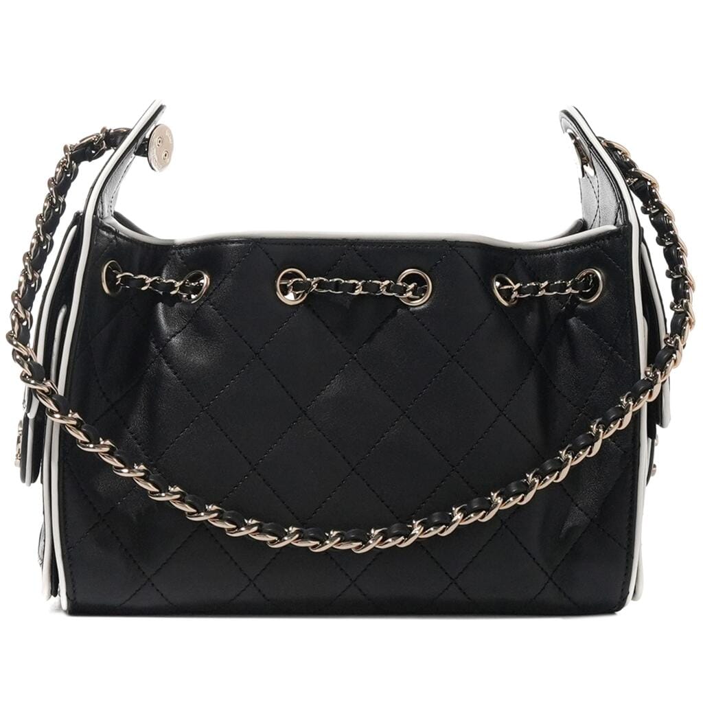 Black and White Quilted Lambskin Mini Chanel 25 Gold Hardware