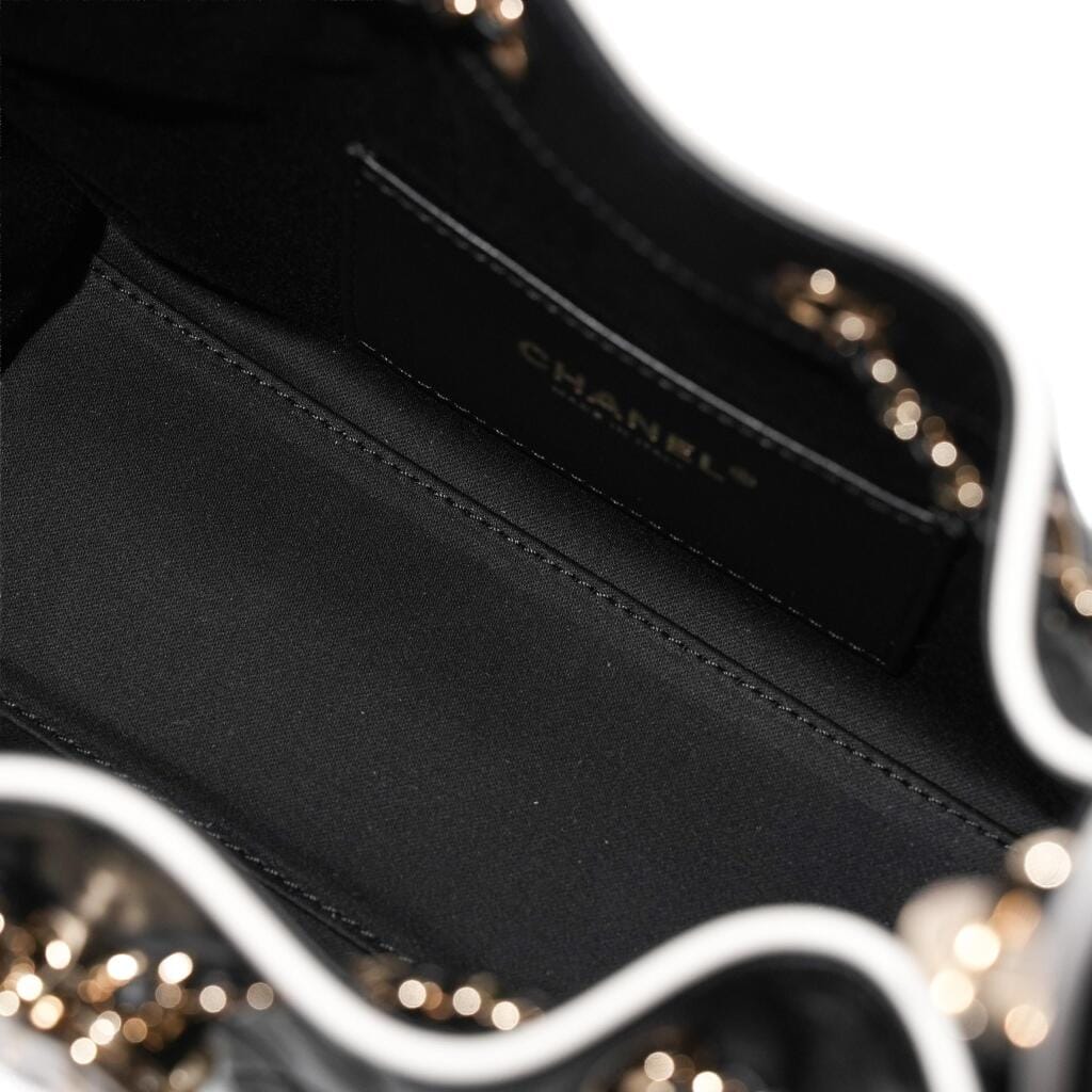 Black and White Quilted Lambskin Mini Chanel 25 Gold Hardware