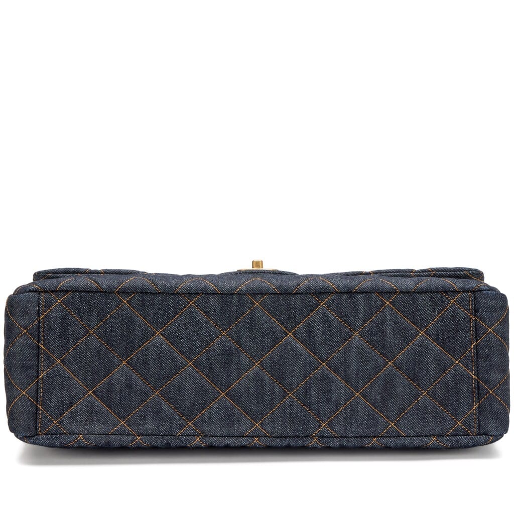 Dark Blue Quilted Denim XXL Classic Single Travel Flap Bag Brushed Gold Hardware, 2026