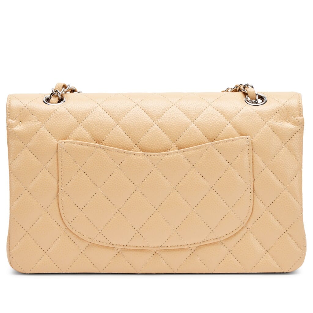 Beige Clair Quilted Caviar Medium Classic Double Flap Bag Silver Hardware, 2024