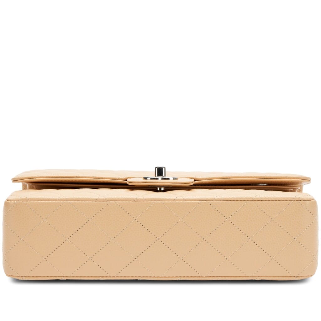 Beige Clair Quilted Caviar Medium Classic Double Flap Bag Silver Hardware, 2024