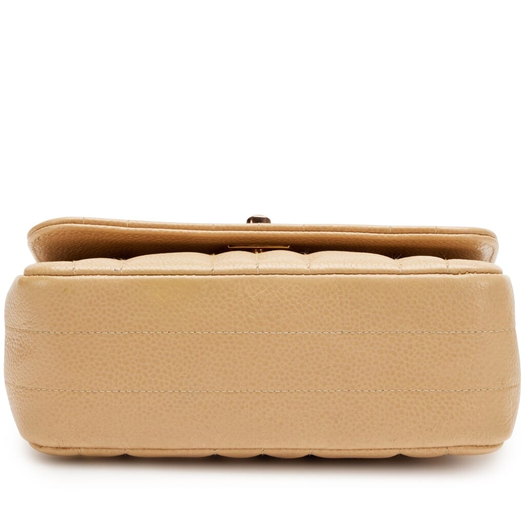 Vintage Beige Vertical Quilted Caviar Mini Flap Bag Gold Hardware, 1994-1996