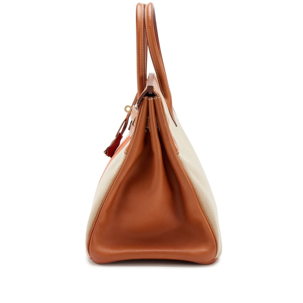 Fauve, Naturel and Paprika Toile and Barenia Flag Birkin 35 Permabrass Hardware, 2014
