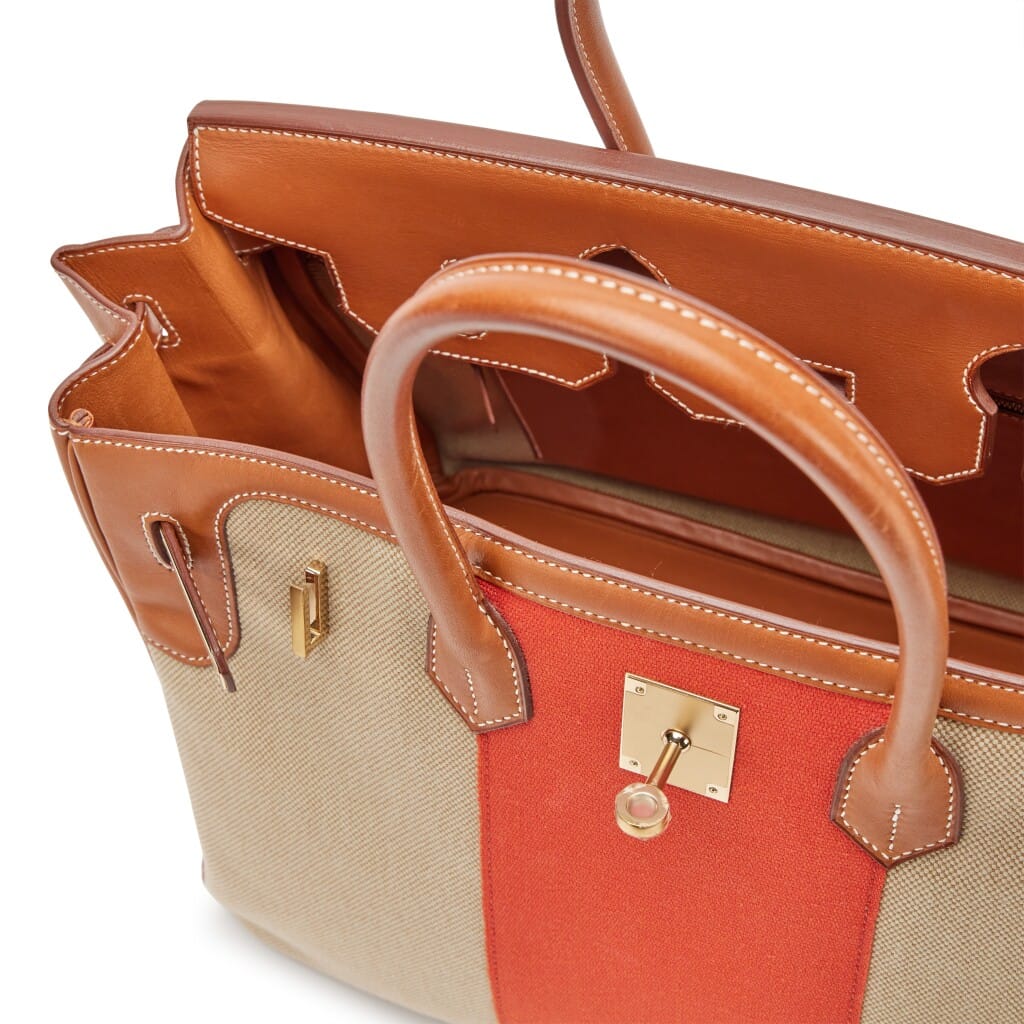 Fauve, Naturel and Paprika Toile and Barenia Flag Birkin 35 Permabrass Hardware, 2014