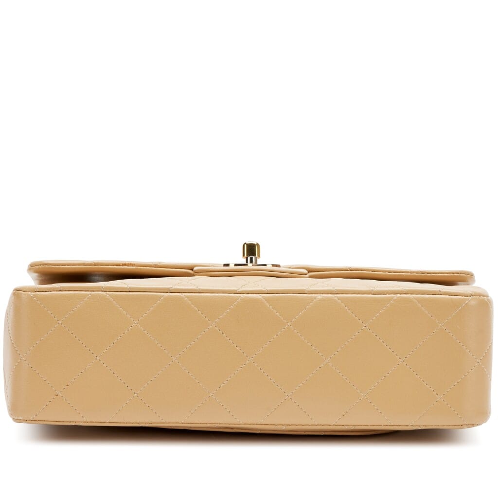 Vintage Beige Quilted Lambskin Small Classic Double Flap Bag Gold Hardware, 1989-1991