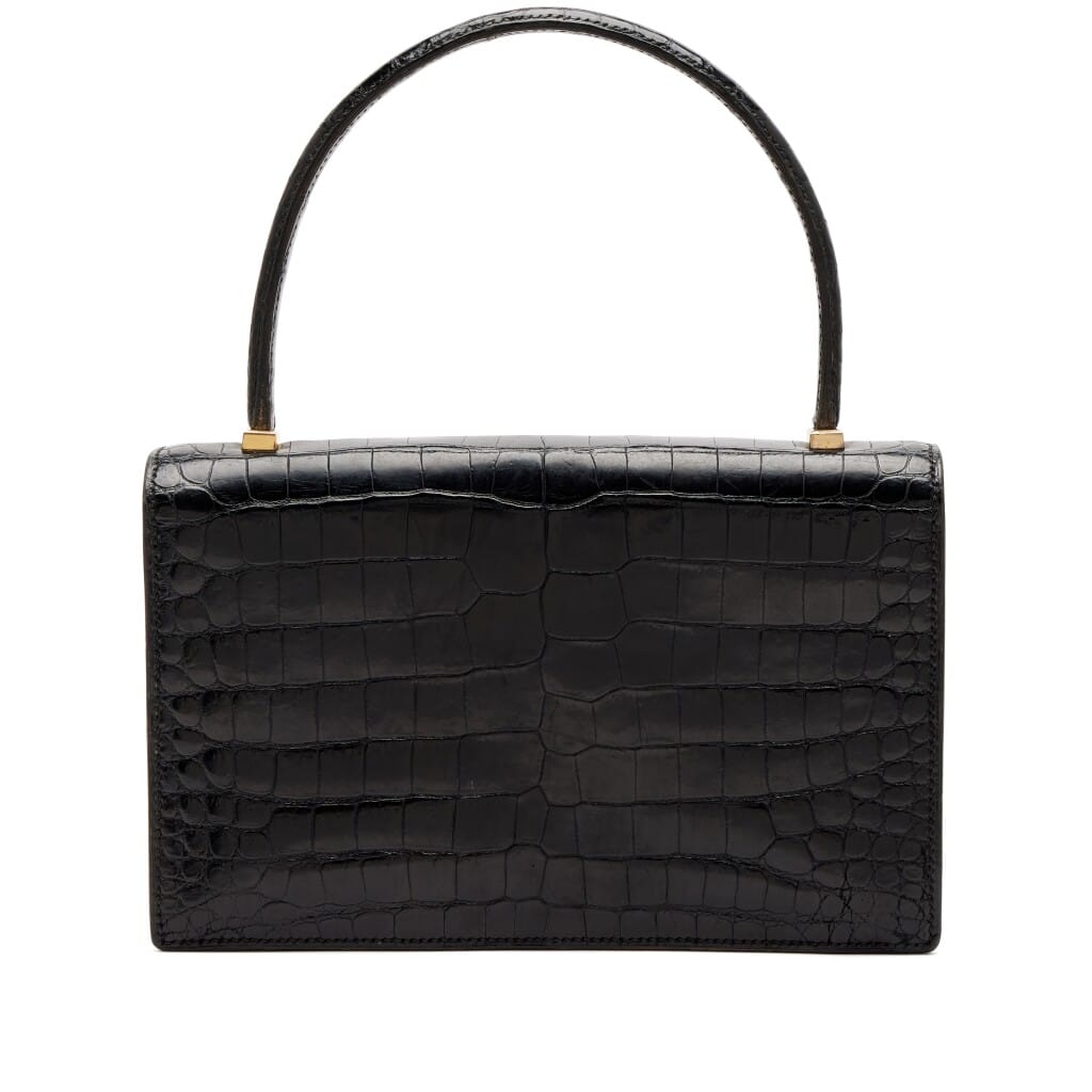 Vintage Black Porosus Crocodile Sac Piano Gold Hardware, 1970s-1980s