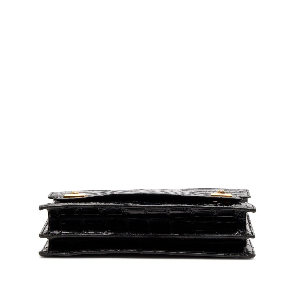 Vintage Black Porosus Crocodile Sac Piano Gold Hardware, 1970s-1980s