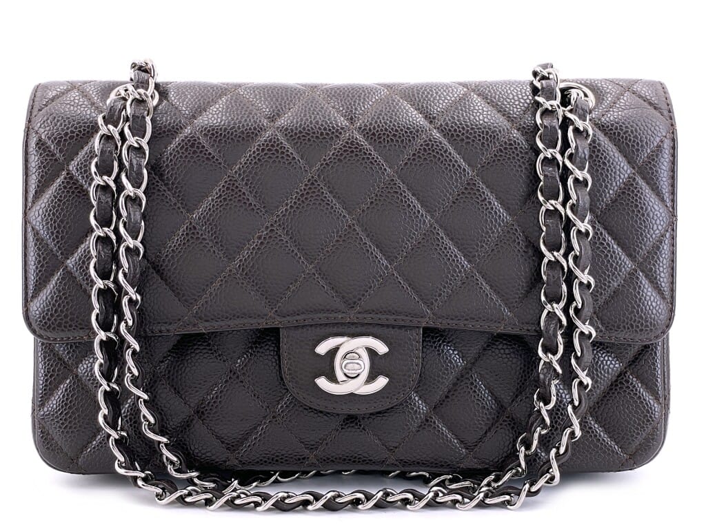 Dark Brown Quilted Caviar Medium Classic Double Flap Bag Silver Hardware, 2007