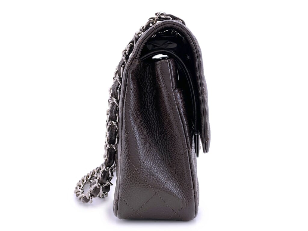 Dark Brown Quilted Caviar Medium Classic Double Flap Bag Silver Hardware, 2007