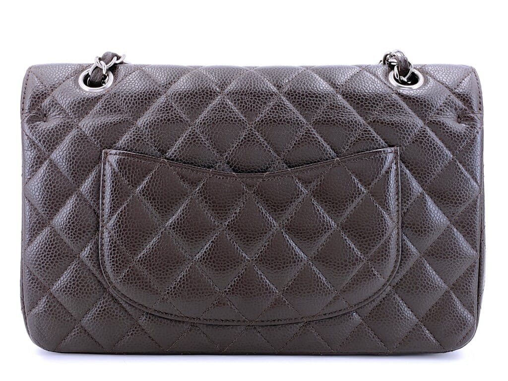 Dark Brown Quilted Caviar Medium Classic Double Flap Bag Silver Hardware, 2007