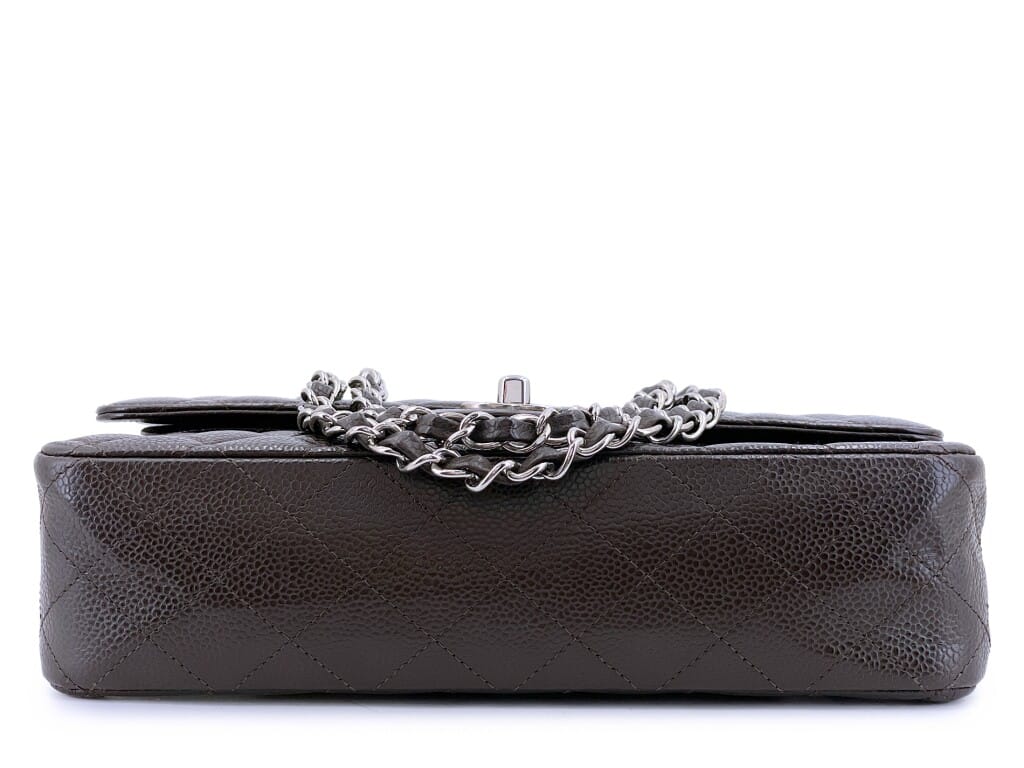 Dark Brown Quilted Caviar Medium Classic Double Flap Bag Silver Hardware, 2007