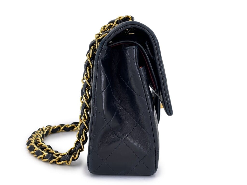 Vintage Black Quilted Lambskin Small Classic Double Flap Bag Gold Hardware, 1992