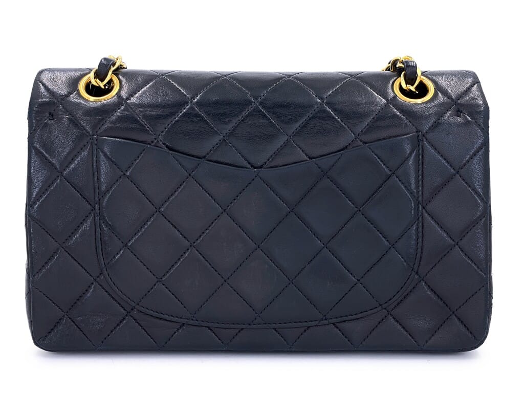 Vintage Black Quilted Lambskin Small Classic Double Flap Bag Gold Hardware, 1992