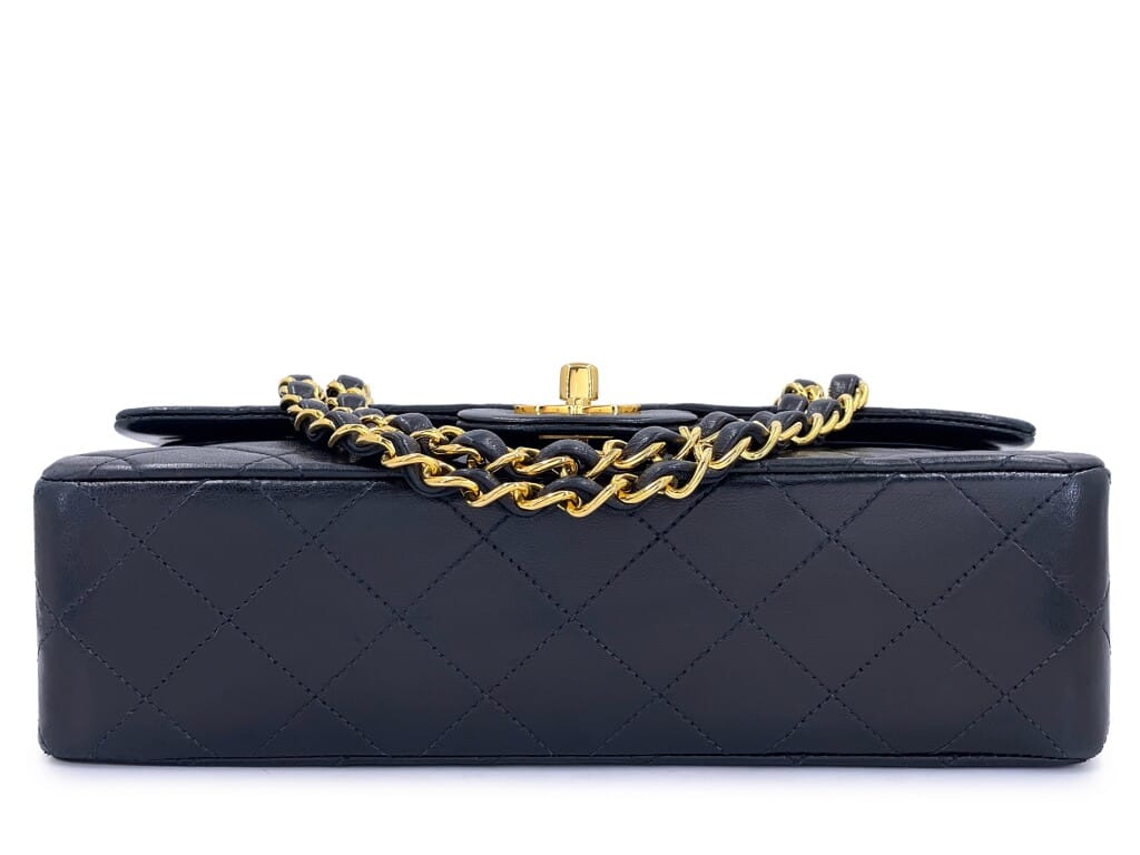 Vintage Black Quilted Lambskin Small Classic Double Flap Bag Gold Hardware, 1992