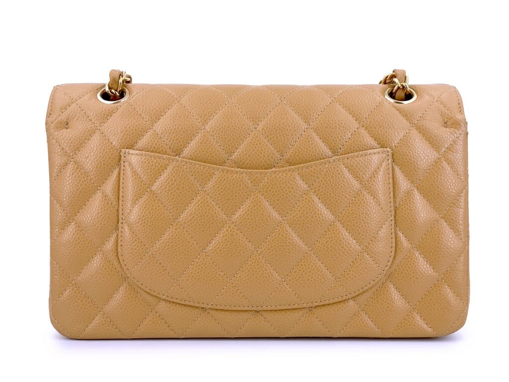 Camel Beige Quilted Caviar Medium Classic Double Flap Bag Gold Hardware, 2004