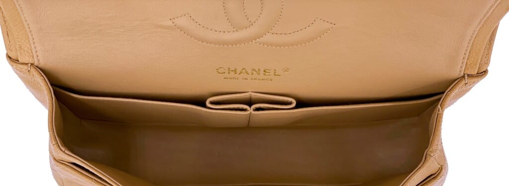 Camel Beige Quilted Caviar Medium Classic Double Flap Bag Gold Hardware, 2004