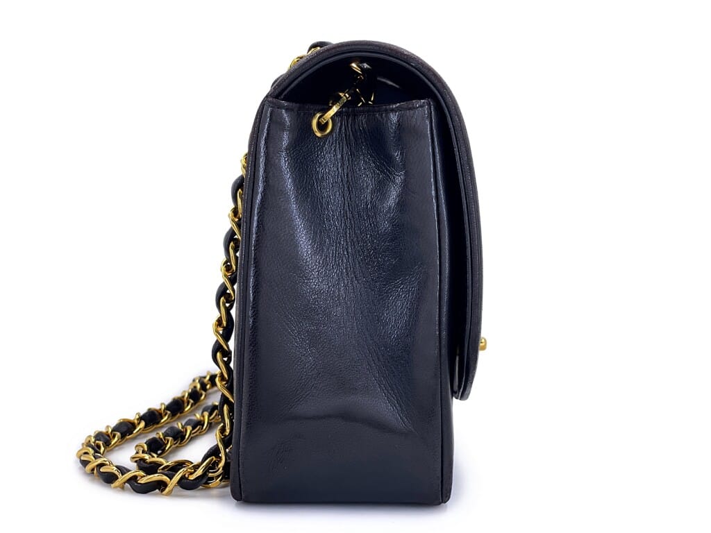 Vintage Black Quilted Lambskin Medium Diana Flap Bag Gold Hardware, 1994