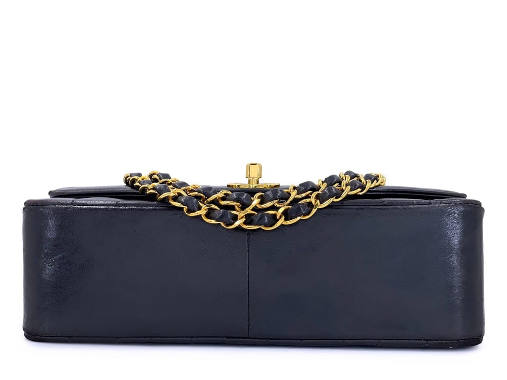Vintage Black Quilted Lambskin Medium Diana Flap Bag Gold Hardware, 1994