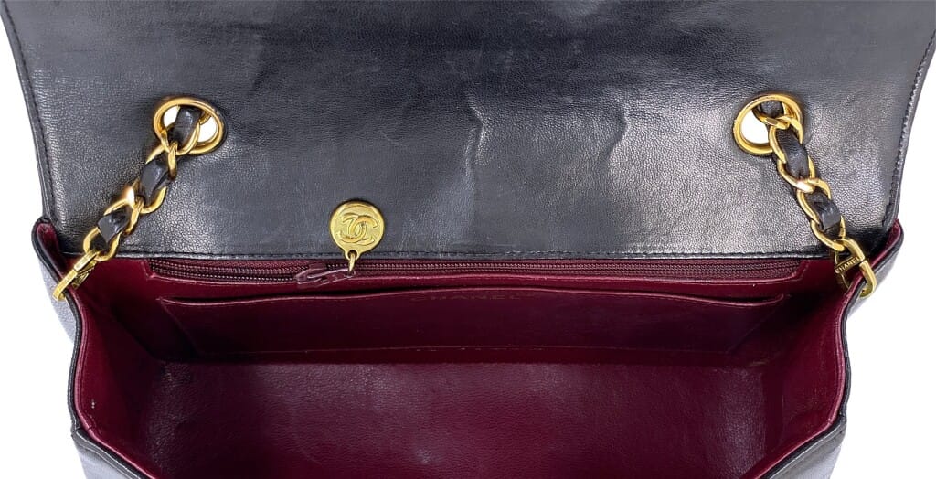 Vintage Black Quilted Lambskin Medium Diana Flap Bag Gold Hardware, 1994