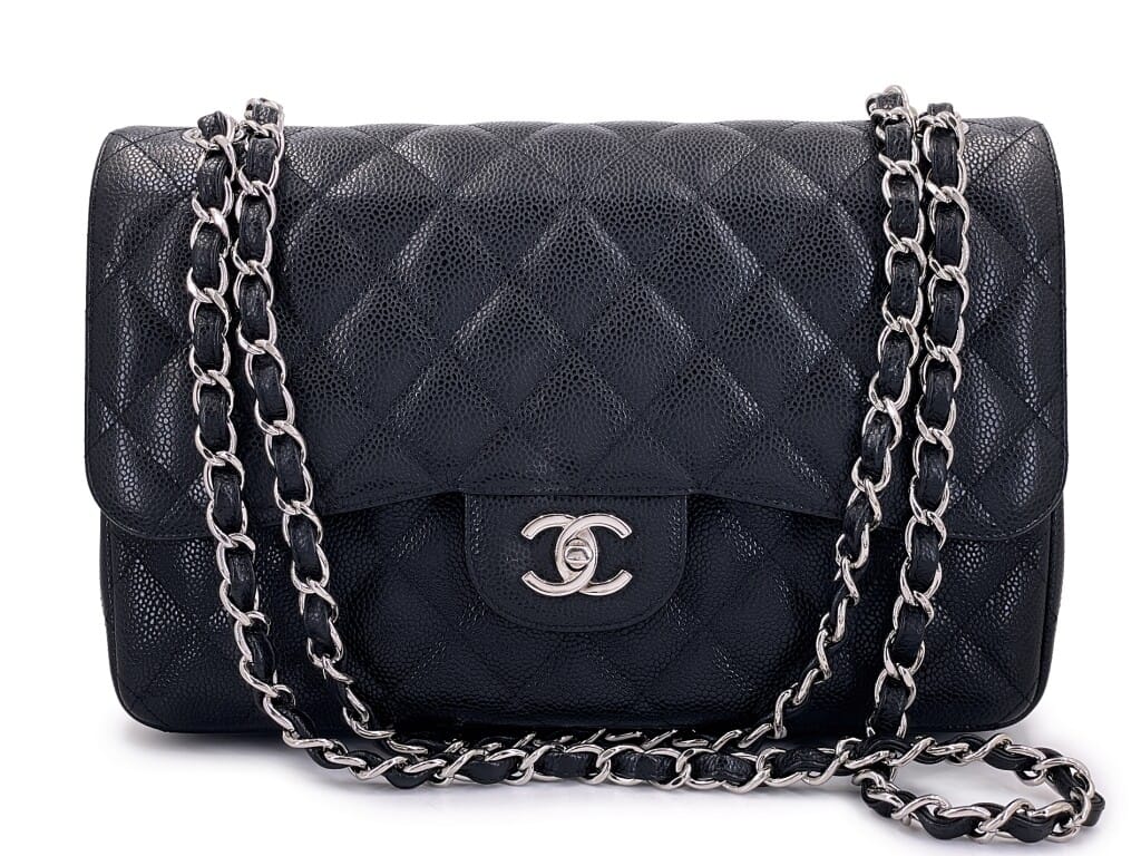 Black Quilted Caviar Jumbo Classic Double Flap Bag Silver Hardware, 2011